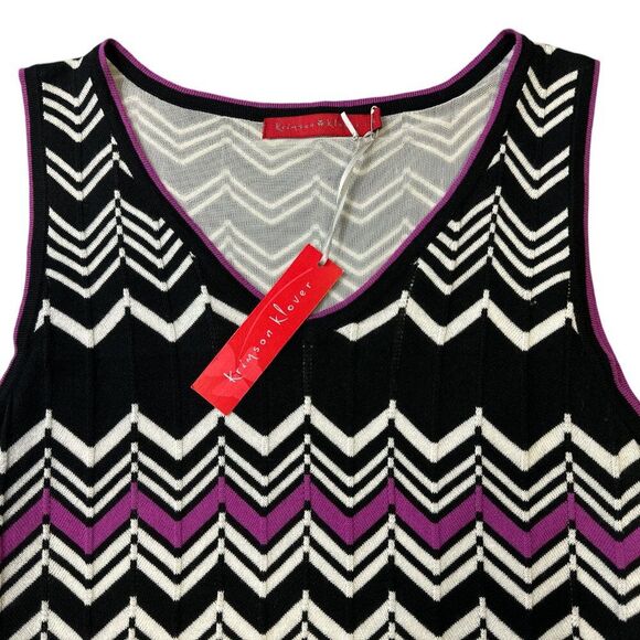 Krimson Klover Chevron Print Knit Sleeveless Dress Women's sz XL NWT Black White - Picture 6 of 12